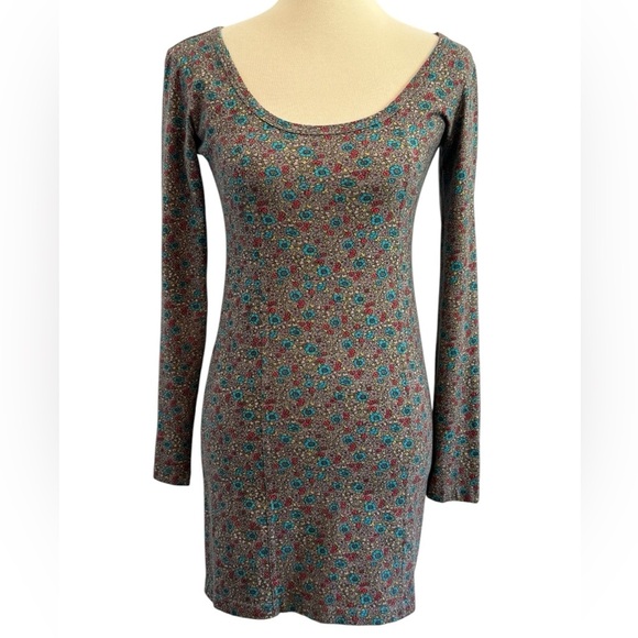Billabong Colorful BOHO Floral Long Sleeve Stretch Mini Dress Size Medium - Picture 1 of 15